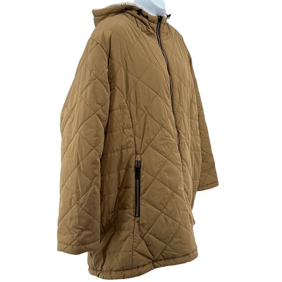 Free Country Jacket Womens 2X Tan Quilted Sherpa Fleece Lined Hooded Drawstring - Picture 3 of 7